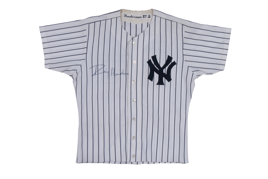1987 Rickey Henderson Signed New York Yankees Game Worn Home Jersey with Multiple Photomatches Incl. 87 All Star Game! - Sports Investors LOA