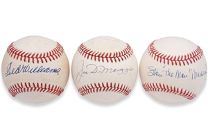 Trio of Hall of Famer Single Signed Baseballs incl. Joe DiMaggio, Ted Williams & Stan Musial – JSA LOAs
