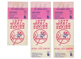 1977 World Series Game 6 (N.Y. Yankees Clinch Title vs. Dodgers) Trio of Ticket Stubs – Reggie Jackson Becomes "Mr. October" with 3-HR Gane!