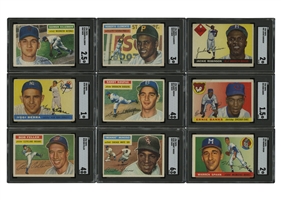 1955 Topps Partial Set (121/206) and 1956 Topps Near Set (333/340) with 9 SGC Graded incl. Jackie, Clemente & Koufax