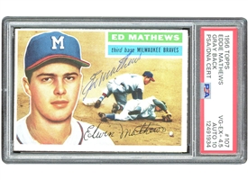 1956 Topps #107 Ed Mathews Signed in Perfect Blue Ballpoint – PSA VG-EX+ 4.5, PSA/DNA 10 Auto. (Five Duals w/ Higher Card Grade)