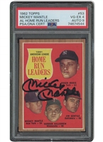 1962 Topps #53 AL Home Run Leaders Signed by Mickey Mantle – PSA VG-EX 4, PSA/DNA 9 Auto. (Only Two Higher!)