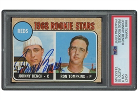 1968 Topps #247 Johnny Bench (Rookie Stars) Autographed RC – PSA VG 3, PSA/DNA 10 Auto.