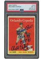 1958 Topps #343 Orlando Cepeda Signed & Inscribed ("Baby Bull, ROY 58, HOF 95") Rookie Card – PSA FR. 1.5, PSA/DNA 10 Auto.