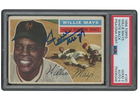 1956 Topps #130 (White Back) Willie Mays Autographed – PSA GD 2, PSA 9 Auto.
