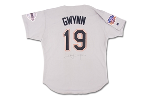 1997 Tony Gwynn Signed San Diego Padres Game Worn Road Jersey w/ Jackie Robinson 50th Anniversary Patch – PSA/DNA