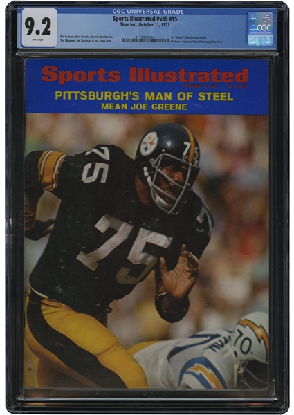 Oct. 11, 1971 Sports Illustrated "Pittburghs Man of Steel" Mean Joe Greene First Cover – CGC 9.2 (Stands Alone as Highest Graded!)