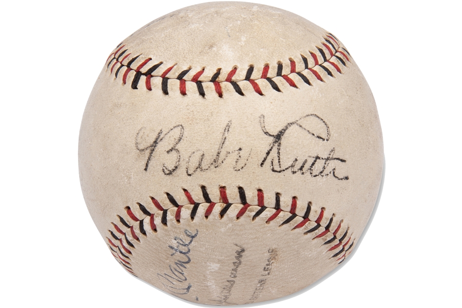 Babe Ruth, Mickey Mantle & Joe DiMaggio Multi-Signed C. 1920s ONL Baseball – PSA/DNA & JSA LOAs