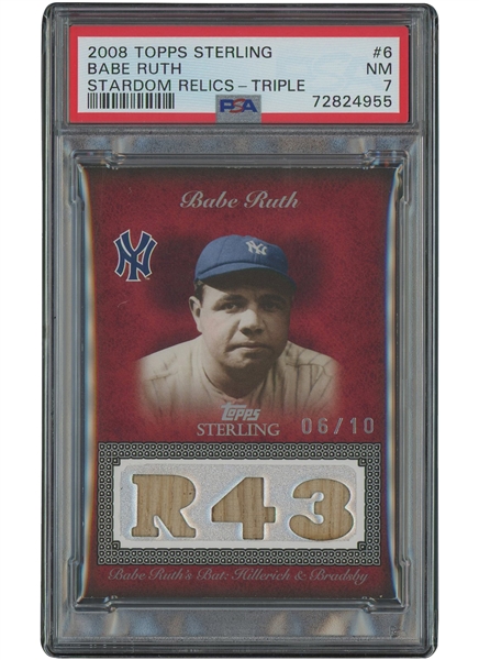 2008 Topps Sterling #6 Babe Ruth Stardom Relics Triple (6/10) – PSA NM 7