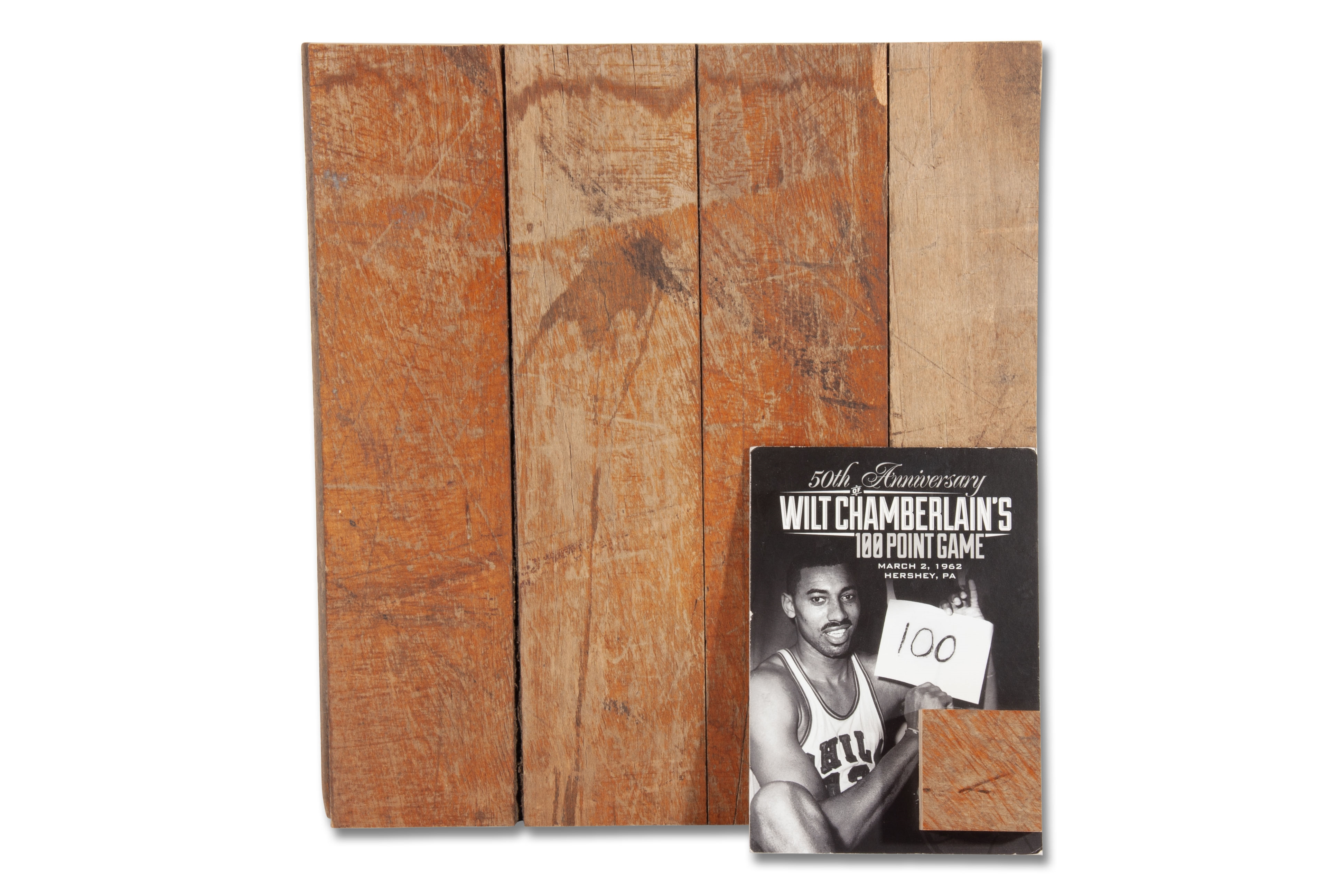 Lot - Wilt Chamberlain - 100 Pt Game Floor Relic Plaque