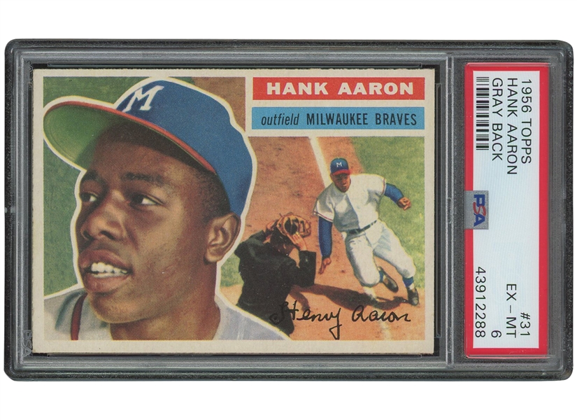 1956 Topps #31 Hank Aaron (Gray Back) – EX-MT 6
