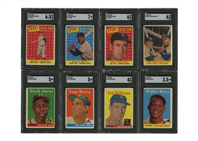 Hobby-Fresh 1958 Topps Baseball Complete Set (494) with 14 SGC Graded Rookies & Hall of Famers (Mostly EX to NM)