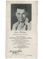 C. 1930s Jack Dempsey Signed Lunch Menu from his NYC Broadway Restaurant – Beckett LOA