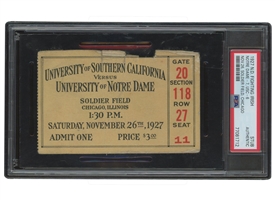 11/26/1927 Notre Dame vs. USC Ticket Stub (Attended by Ruth & Gehrig) – Largest Football Game Attendence Until 2016! -- PSA/DNA Authentic (Only 2 Others in Entire Pop)
