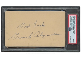 1949 Grover Cleveland Alexander Signed & Inscribed Government Postcard – PSA/DNA NM 7