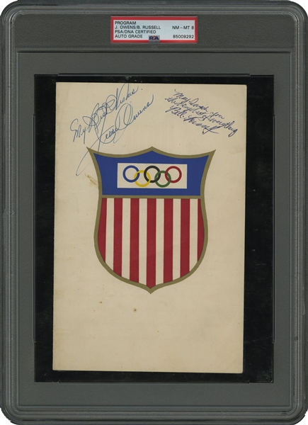 One-of-a-Kind 1956 U.S. Olympic Team Menu Signed by Bill Russell (Pre-NBA) & Jesse Owens on Flight to Melbourne (Perhaps Their Only Pairing!) – PSA/DNA Authentic, Isabelle Daniels Collection
