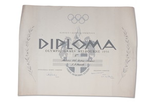 1956 Melbourne Summer Olympics 4th Place Track & Field Diploma Presented to USA Sprinter Isabelle Daniels for 100 Meter Dash – Family LOA