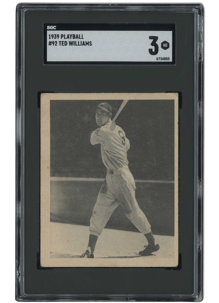 1939 Play Ball #92 Ted Williams Rookie – SGC VG 3