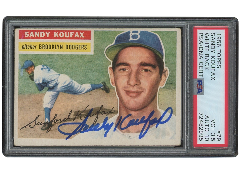 1956 Topps #79 Sandy Koufax (White Back) with Immaculate Autograph! – PSA VG+ 3.5, PSA/DNA 10 Auto. (Most Striking Signed Version in Hobby!)