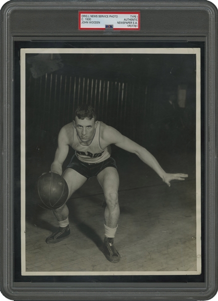Significant C. 1929-30 John Wooden Purdue Boilermakers Original Photograph – Earliest & Finest Known Full Uniform Image from Playing Career! -- PSA/DNA Type 1