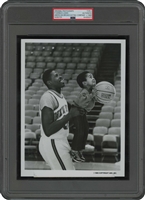 C. 1985 Patrick Ewing New York Knicks (Rookie Era) Original Photo Hoisting "Webster" During ABC Broadcast – PSA/DNA Type 1