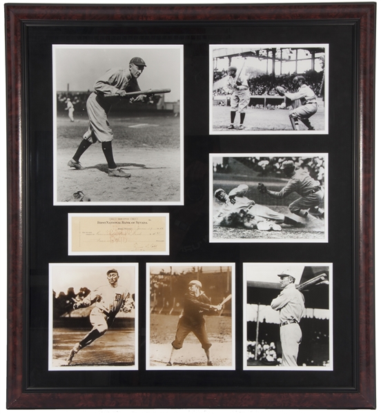 1946 Ty Cobb Signed Check with Several Photos in Nicely Framed Display – PSA/DNA Auth.