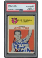 1961 Fleer Basketball #43 Jerry West Signed & Inscribed "9 Rings, Lakers Dynasty" – PSA/DNA 10 Auto.