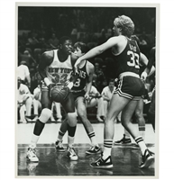1986 Larry Bird (Picking Up Patrick Ewing on Defense) Large-Format Original Photograph – PSA/DNA Type 1
