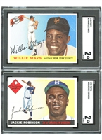 1955 Topps #50 Jackie Robinson and #194 Willie Mays – Both SGC GD 2