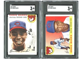 1954 Topps #94 Ernie Banks Rookie and 1955 Topps #28 Banks (2nd Year) – Both SGC VG 3