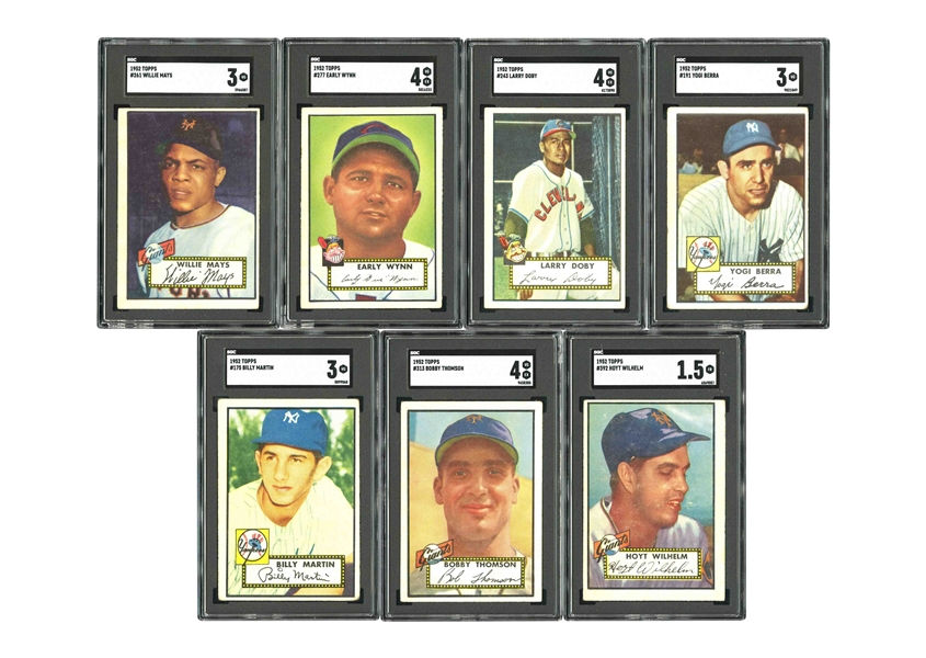 Hobby-Fresh 1952 Topps Baseball Partial Set (234/407) with 14 SGC Graded incl. Willie Mays & 9 High-Numbered Cards (Mostly VG)