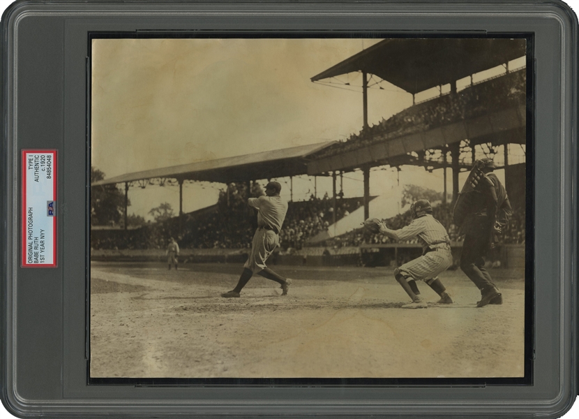 1920 Babe Ruth New York Yankees Debut Season Original Photograph in Full Swing During Game – PSA/DNA Type 1