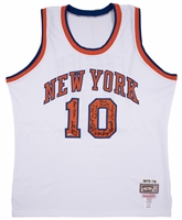 1973 New York Knicks NBA Champions Team Signed 1972-73 Walt Frazier #10 Mitchell & Ness Throwback Jersey with Six HOF Autos. – PSA/DNA LOA, Steiner COA
