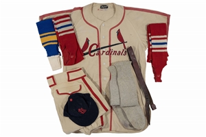 C. 1950s St. Louis Cardinals Game Worn Uniform Ensemble including Jersey (MiLB), Pants, Cap, Belt, Stirrups (3 Pair) & Wool Socks