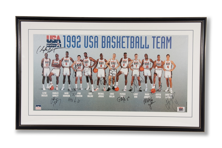 1992 Olympic "Dream Team" Autographed USA Basketball Poster (18x36) incl. All 12 Player Signatures – PSA/DNA LOA