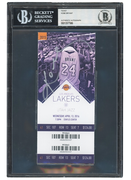 April 13, 2016 Kobe Bryant Autographed Final Game Full Unused Ticket From His Epic 60-Point Farewell Performance ("Mamba Out") – BGS Authentic