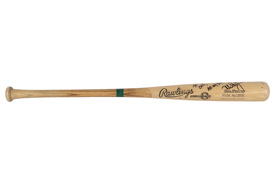 1989 Mark McGwire (Oakland As World Series Season!) Game Used Adirondack 256B Pro Model Bat Inscribed to Chili Davis – PSA/DNA GU 9.5, Beckett LOA