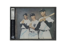 Mickey Mantle, Ted Williams & Joe DiMaggio Triple-Autographed Print – Beckett Authentic