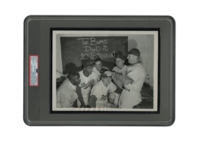 4/21/1955 Brooklyn Dodgers ("The Bums Dood It 10 Straight") Original Barney Stein Photograph w/ Jackie, Snider, Hodges, Zimmer & Alston – PSA/DNA Type 1 (Slab + LOA)