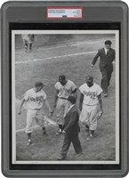 C. Early 1950s Willie Mays, Jackie Robinson & Pee Wee Reese Original Photograph – PSA/DNA Type 1 (Slab + LOA)