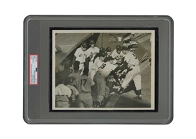 1951 Joe DiMaggio World Series Game 4 Home Run Original Photograph (Yankees Celebrate Clippers Final Career HR!) – PSA/DNA Type 1 (Slab + LOA)