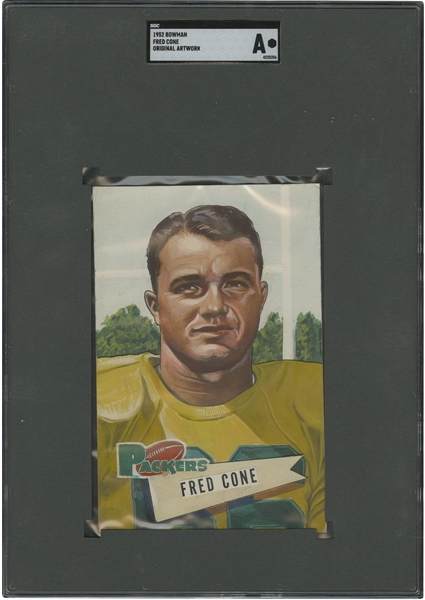 1952 Bowman Football Fred Cone Original Artwork Used For His #33 Issue (with #33 Bowman Small & Large Cards) – SGC Authentic