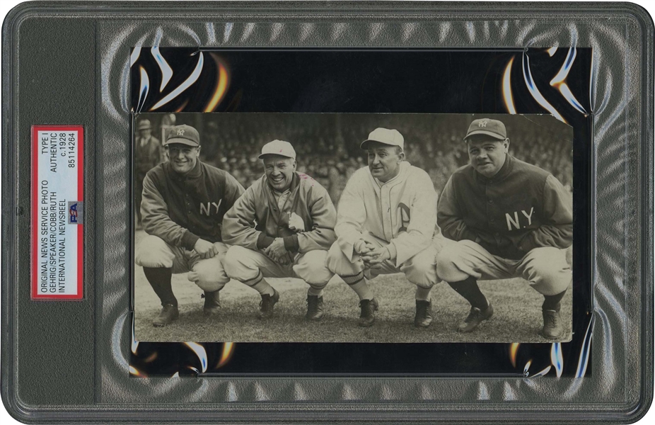 1928 Babe Ruth, Lou Gehrig, Ty Cobb & Tris Speaker Original Photograph (Baseballs Greatest Pre-War Left-Handed Hitters!) – PSA/DNA Type 1