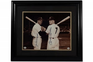 Mickey Mantle & Joe DiMaggio Dual-Signed Framed Photograph Display – Beckett LOA