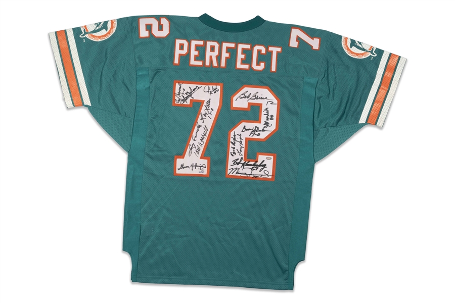 1972 Miami Dolphins Super Bowl Champions (Only Undefeated NFL Season) Team Signed Commemorative #72 "PERFECT" Jersey – Beckett LOA