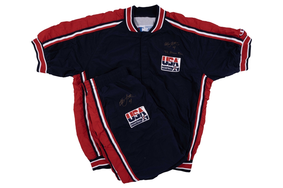 Christian Laettners Signed & Inscribed 1992 USA Olympic "Dream Team" Game Worn Warm-Up Suit (Jacket & Pants) – Laettner Collection