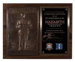 Christian Laettners Signed 1992 Naismith Mens College Player of the Year Trophy 25th Anniversary Plaque – Laettner Collection