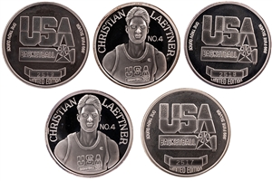 1992 USA Basketball Christian Laettner "Dream Team" Player Lot of (5) Limited Edition .999 Fine Silver (1 Troy Oz.) Coins – Laettner Collection