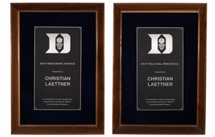 Christian Laettners 1990-91 Duke Blue Devils "Best Rebounding Average" and "Best FG Percentage" Awards – Laettner Collection