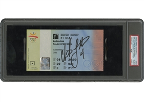 Christian Laettners Autographed 1992 Barcelona Olympic USA "Dream Team" Gold Medal Final Ticket Stub – PSA VG-EX 4, PSA/DNA 10 Auto. (Stands Alone as Highest Graded!)